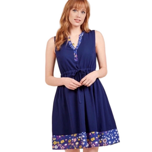 ModCloth navy dress Small floral trim drawstring waist pockets Pockets Summer